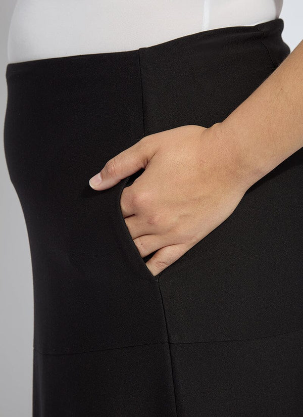 Lyssé Drapey Ponte A-Line Midi Skirt Curvy Black