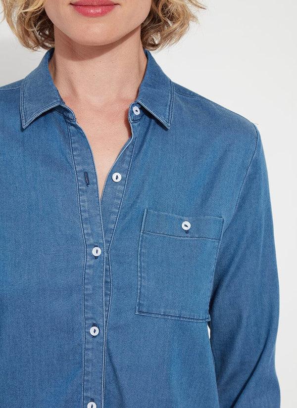 Lyssé Drew Stretch Chambray Shirt Mid Wash