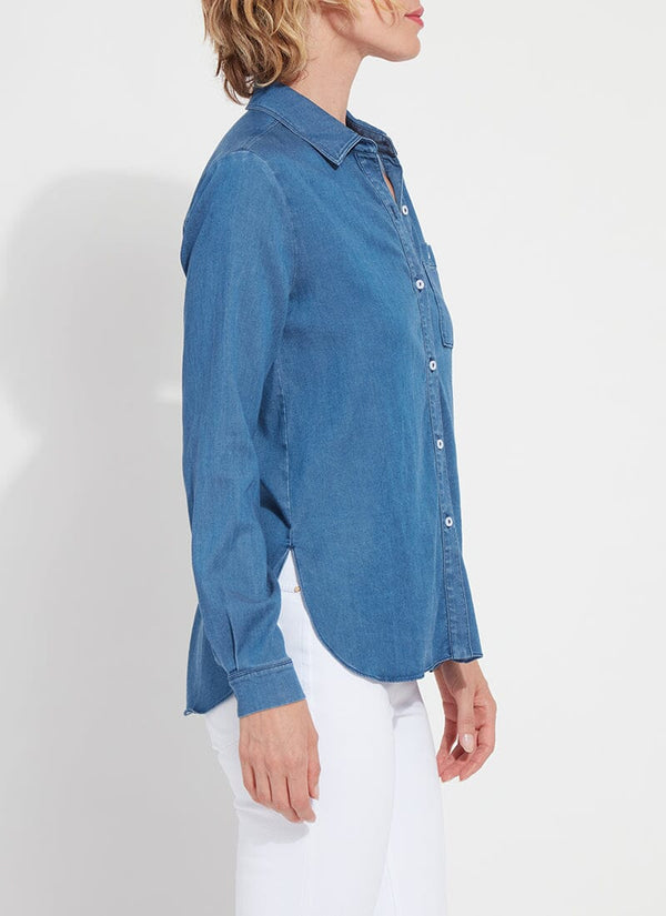 Lyssé Drew Stretch Chambray Shirt Mid Wash