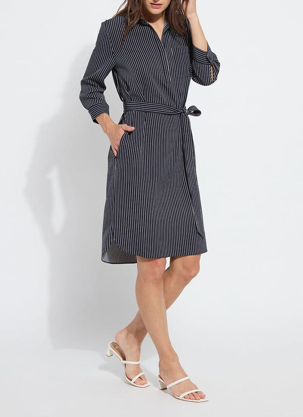 Lyssé Enora Popover Shirt Dress Marine Pinstripe