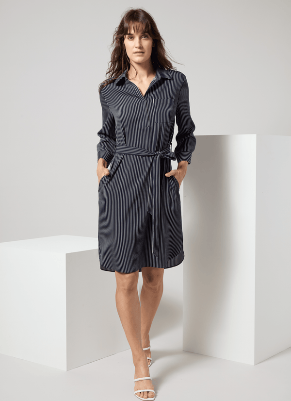 lyssé Enora Popover Shirt Dress Marine Pinstripe