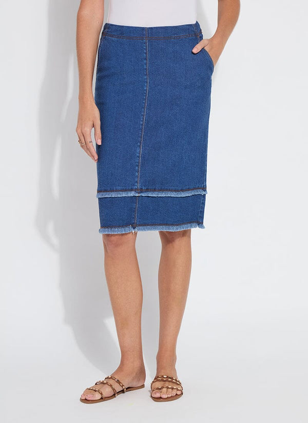 lyssé Evelina Fringed Denim Pencil Skirt Mid Wash