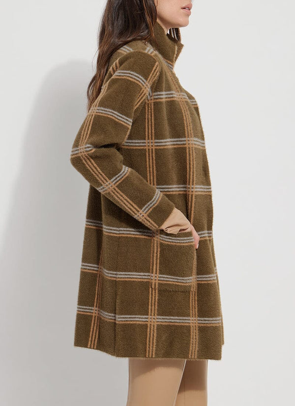 Lyssé Faux Mink Sweater Car Coat Chalet Plaid