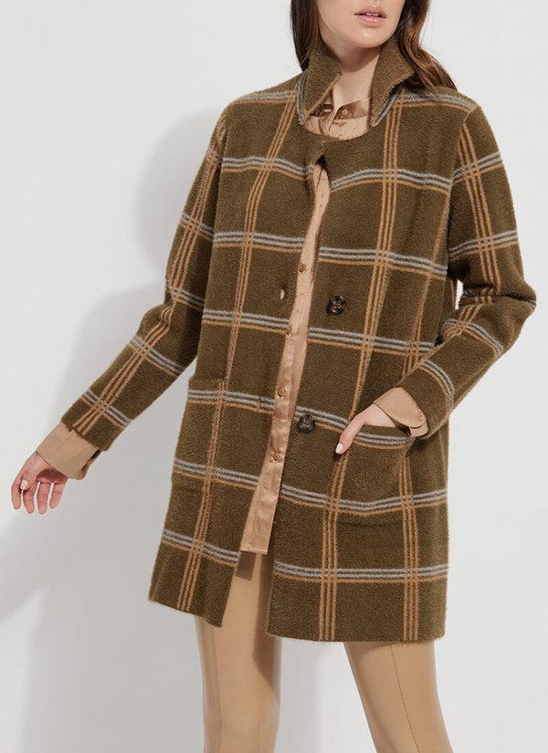 lyssé Faux Mink Sweater Car Coat Chalet Plaid