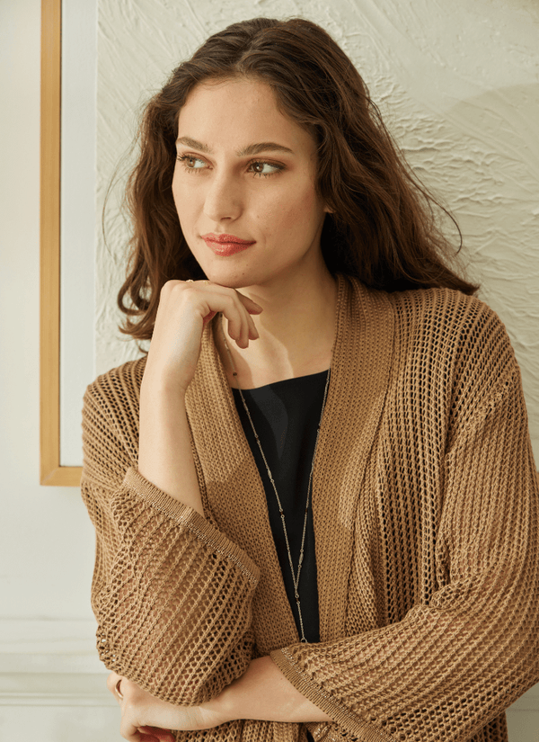 lyssé Harper Linen Mesh Cardigan Tanned