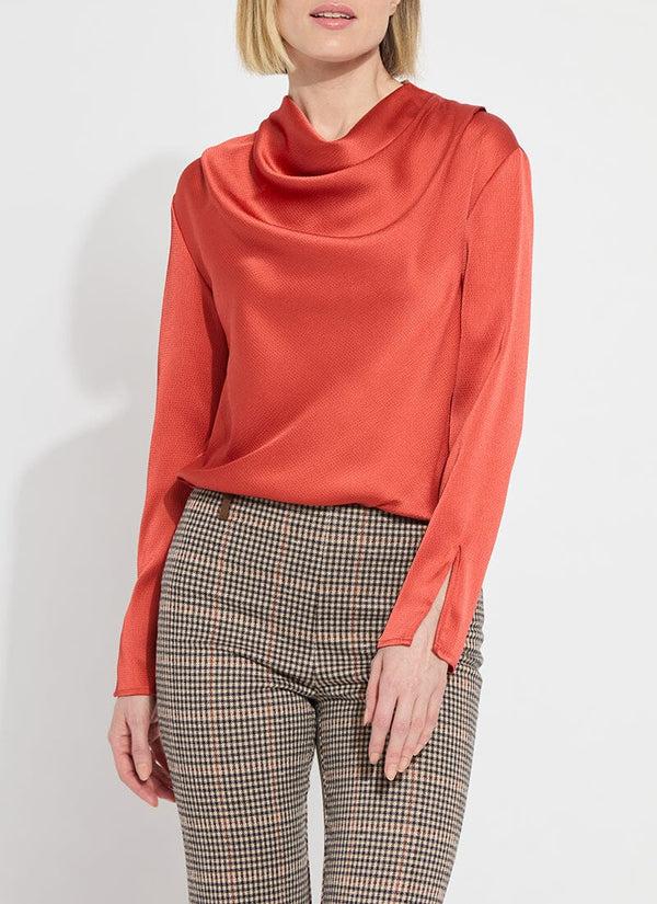 Lyssé High Cowl Neck Blouse Earthy Orange