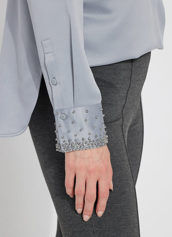 Lyssé Icyln Beaded Satin Top Blue Fog