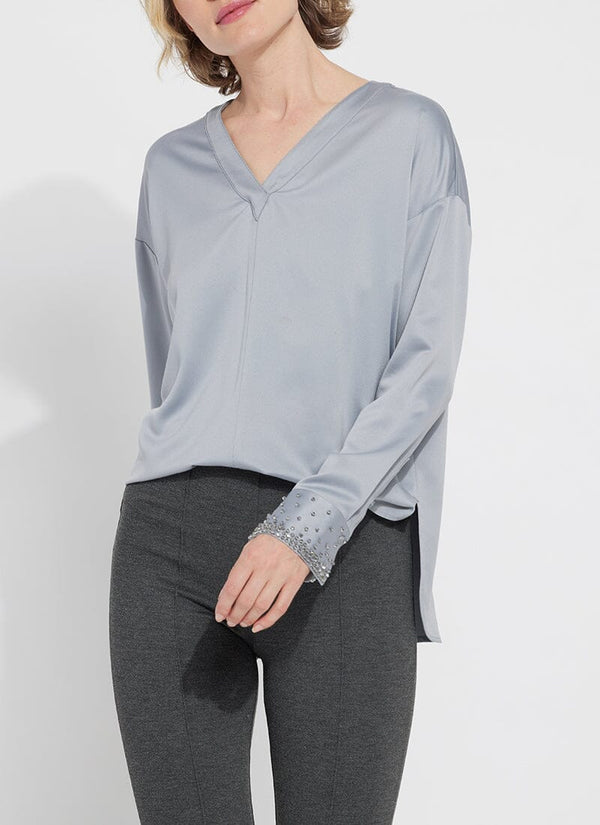 Lyssé Icyln Beaded Satin Top (Plus Size) Blue Fog