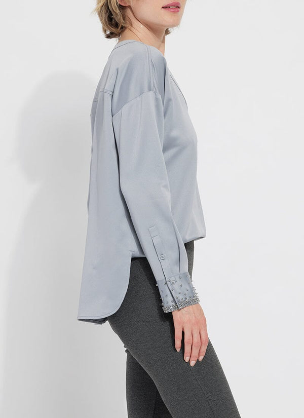 Lyssé Icyln Beaded Satin Top (Plus Size) Blue Fog