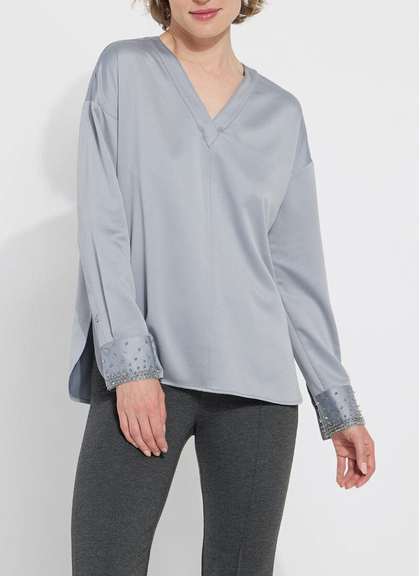 lyssé Icyln Beaded Satin Top (Plus Size) Blue Fog