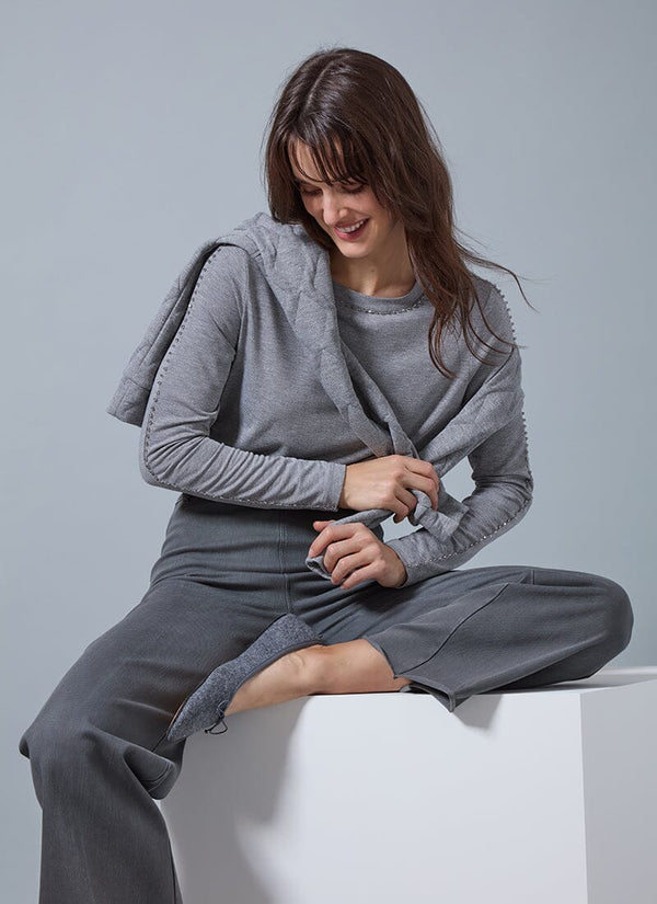 lyssé Iman Embellished Top Dark Heather Grey