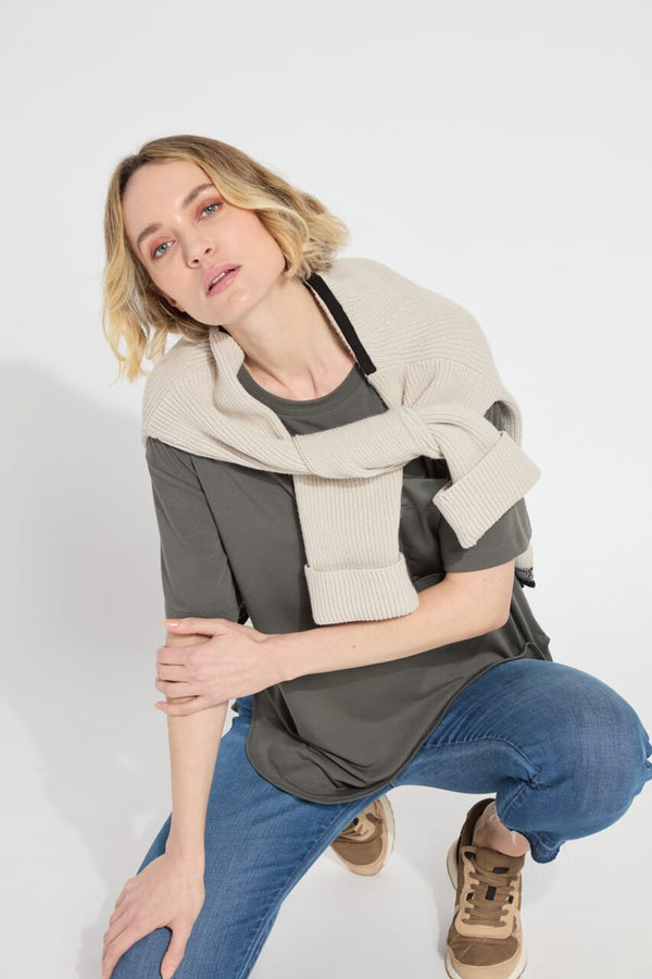 Lyssé Jazmin Mix-Media Top Pewter Green