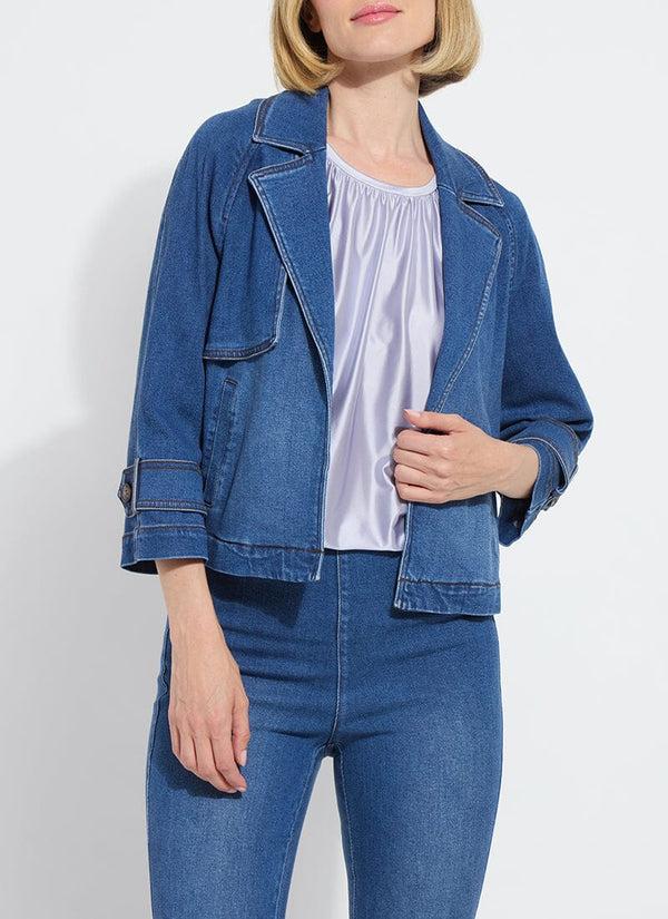 lyssé Jeanne Cropped Tencel Denim Trench Mid Wash