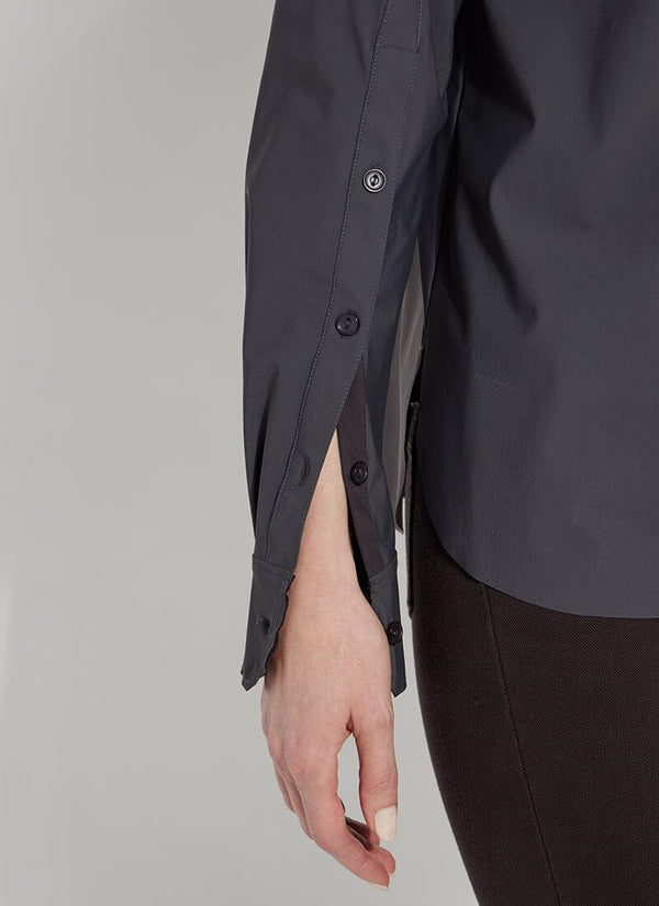 Lyssé Jodi Slim Button Down Shirt Solid Charcoal