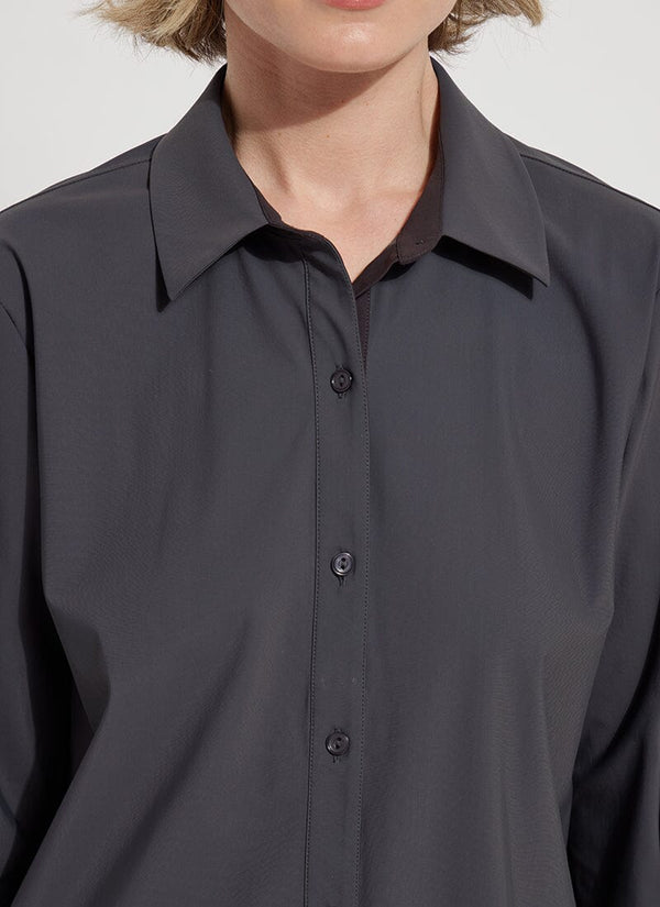 Lyssé Jodi Slim Button Down Shirt Solid Charcoal