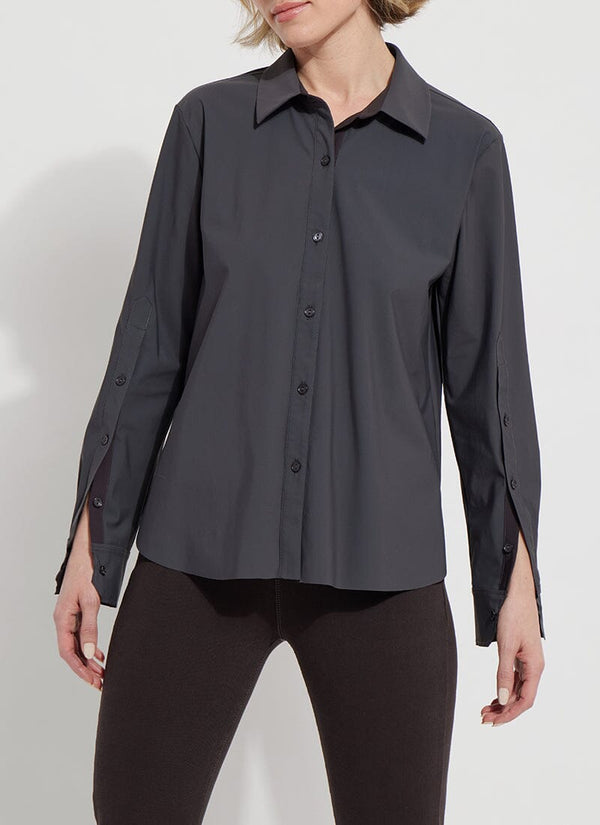 lyssé Jodi Slim Button Down Shirt Solid Charcoal