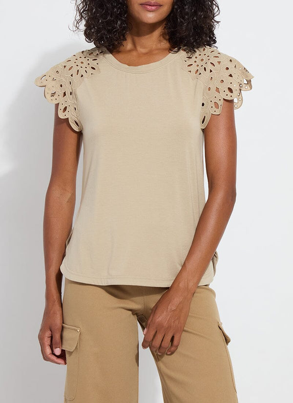Lyssé Katarina Eyelet Sleeve Trim Top Sandstone
