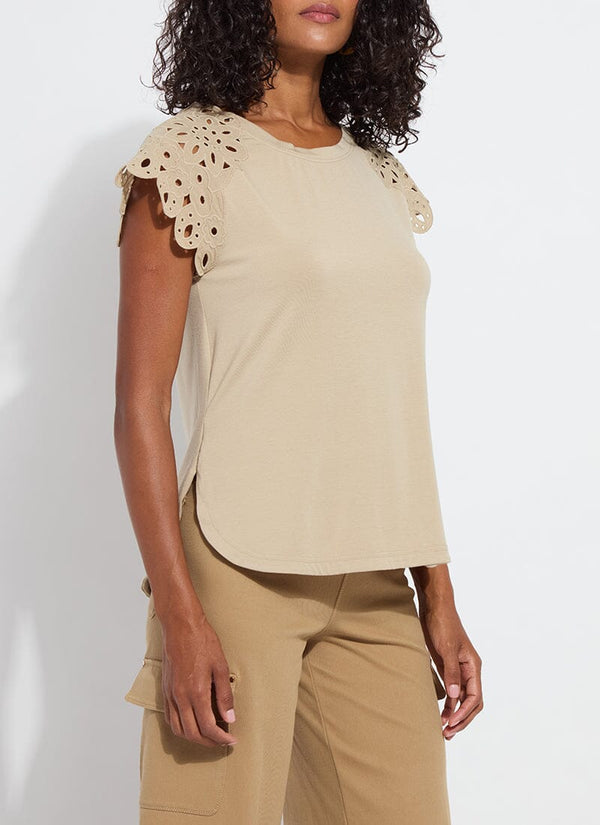 Lyssé Katarina Eyelet Sleeve Trim Top Sandstone
