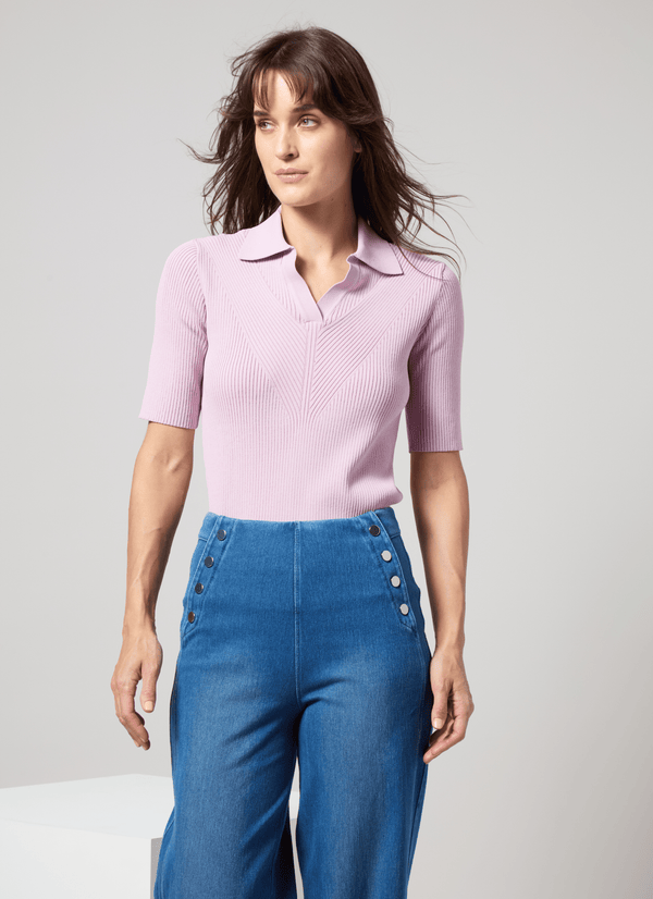 Lyssé Kenzie Ribbed Knit Polo White