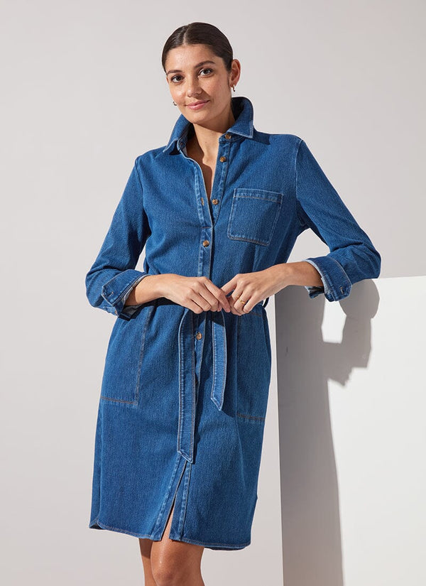 Lyssé Knit Denim Schiffer Dress Mid Wash