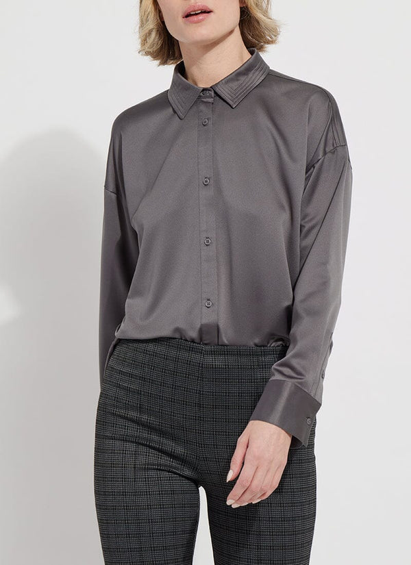 Lyssé Kristin Stitched Satin Shirt Auburn