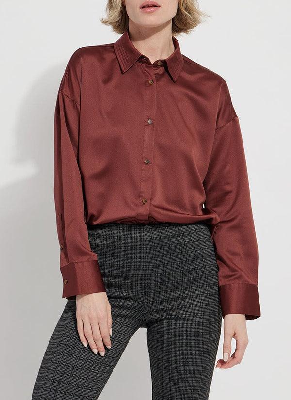 lyssé Kristin Stitched Satin Shirt Auburn