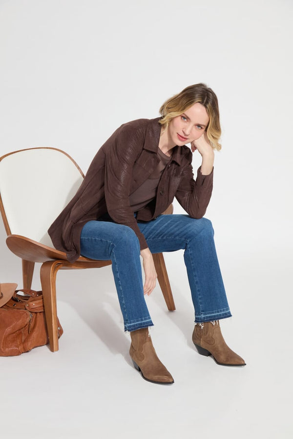 Lyssé Leia Mixed Media Top Dark Mocha