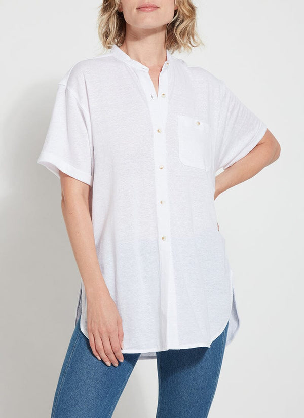 Lyssé Linen Jersey Button Down White