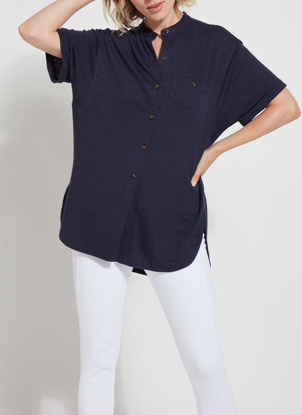 lyssé Linen Jersey Button Down White