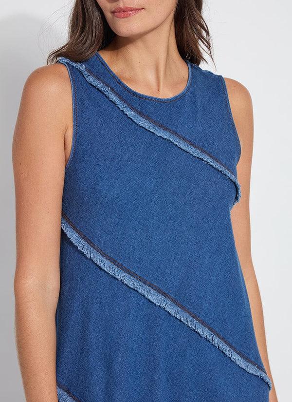 Lyssé Mirabella Fringed Midi Denim Dress Mid Wash