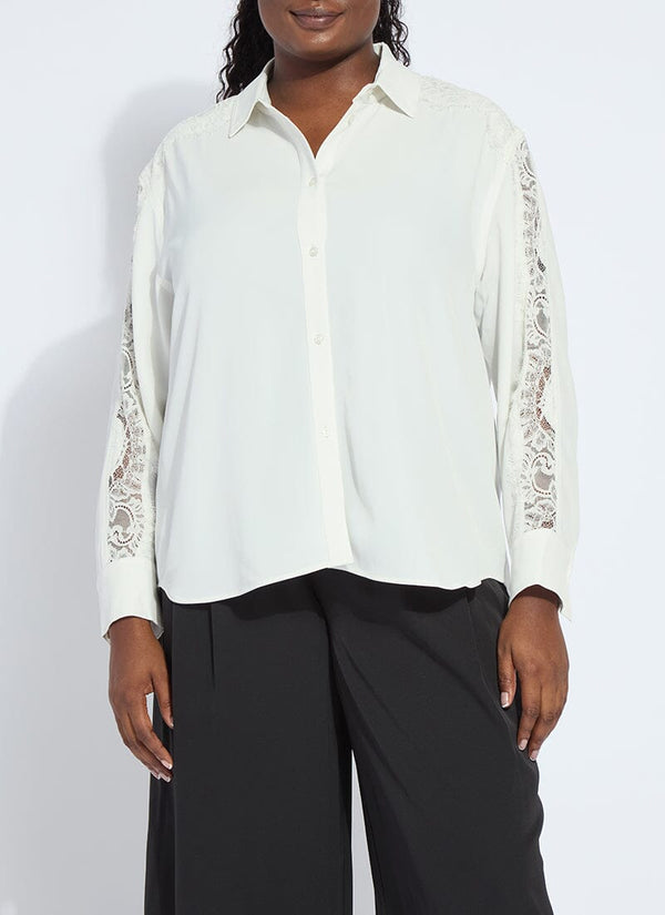 Lyssé Natasha Lace Trim Shirt Curvy Ice