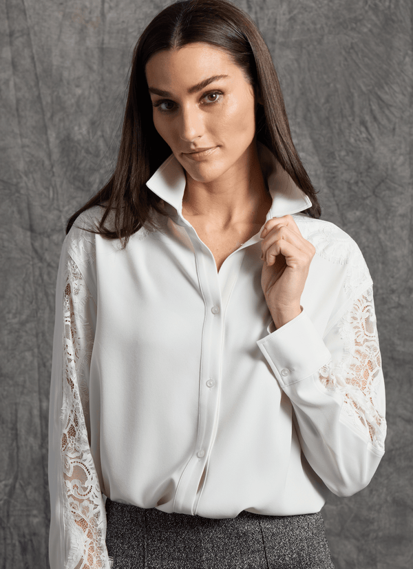 Lyssé Natasha Lace Trim Shirt Ice