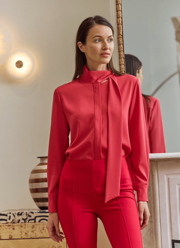 Lyssé Odette Scarf Neck Blouse Defined Red