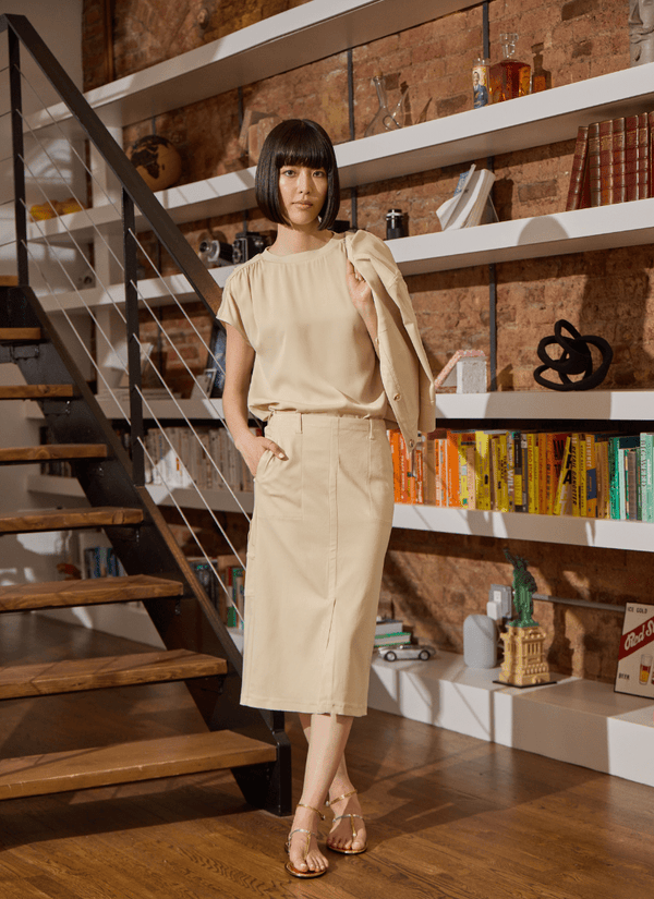 lyssé Pamela Utilitarian Midi Skirt Ecru