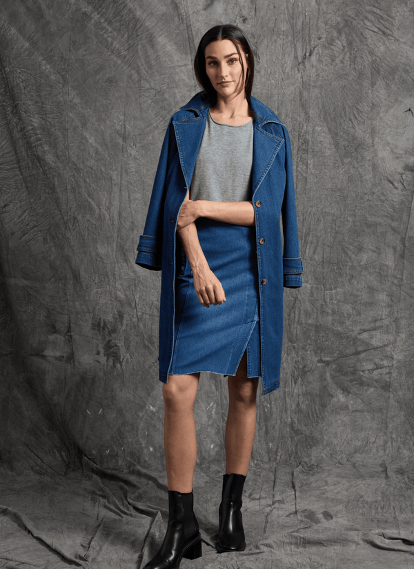 Lyssé Paris Tencel Denim Trench Dark Midwash