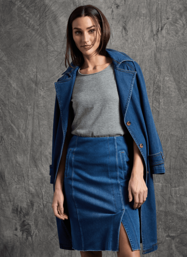 lyssé Paris Tencel Denim Trench Dark Midwash