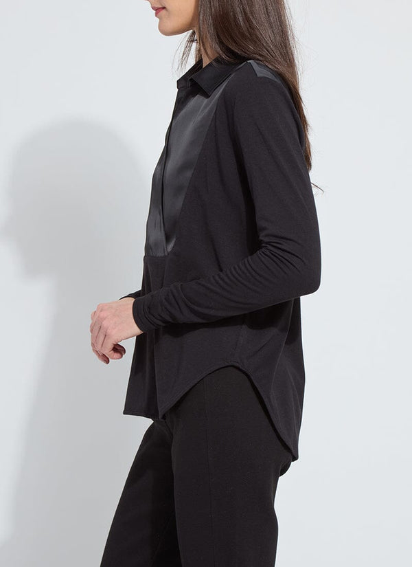 Lyssé Pietra Shirt Collar Mix Media Top Black