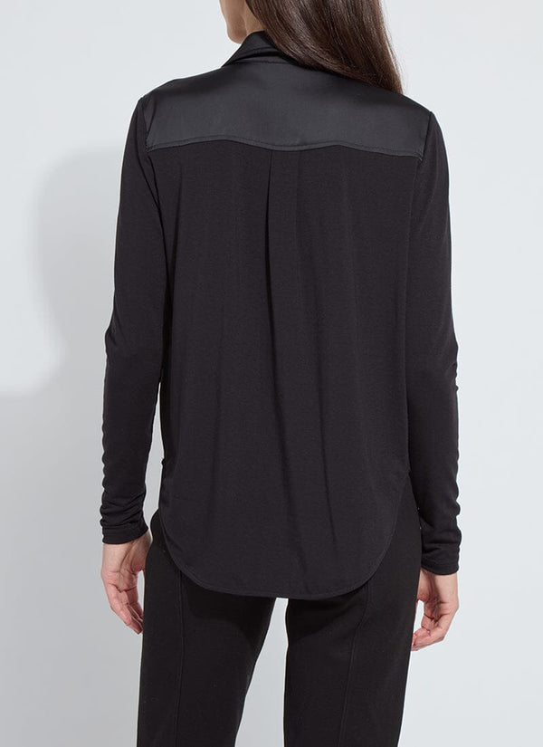 Lyssé Pietra Shirt Collar Mix Media Top Black