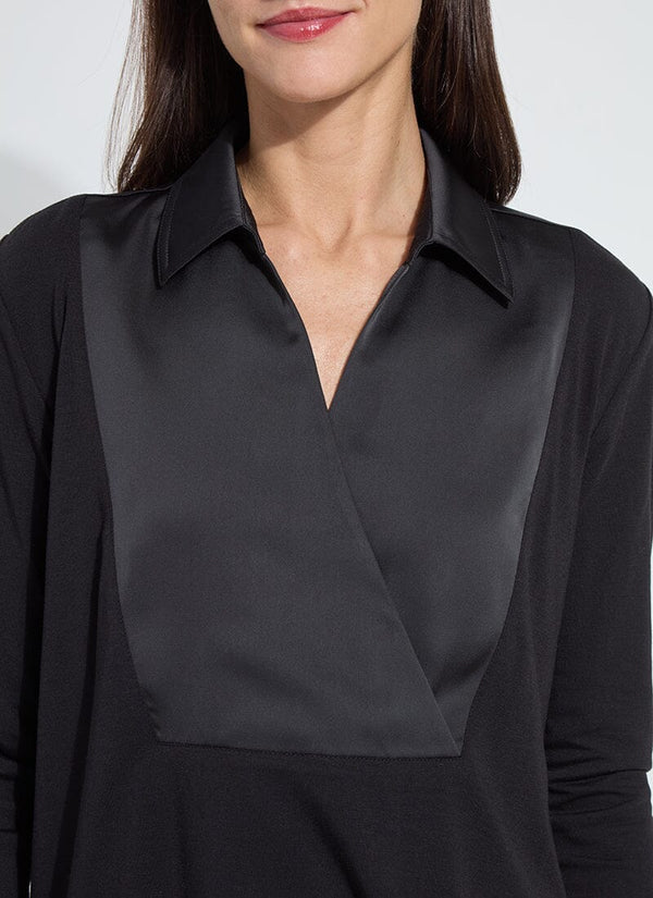 Lyssé Pietra Shirt Collar Mix Media Top Black