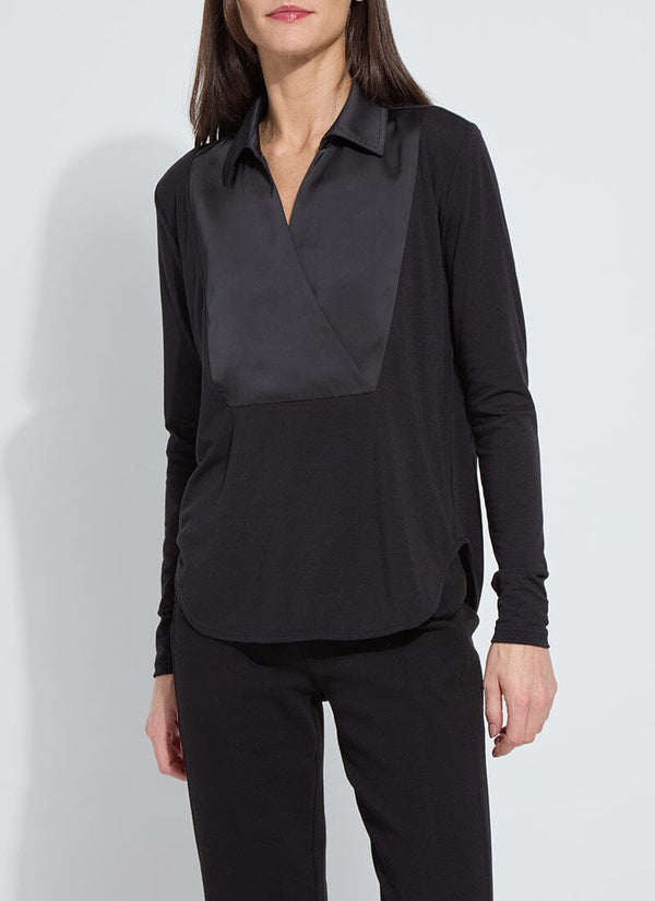 lyssé Pietra Shirt Collar Mix Media Top Black