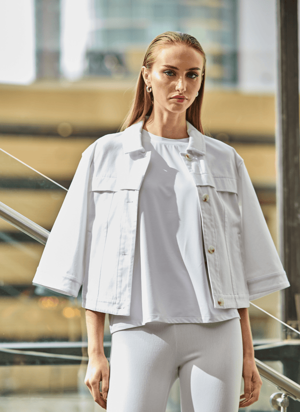 Lyssé Remi 3/4 Sleeve Denim Jacket Curvy White