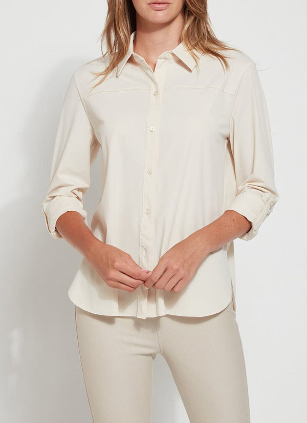 Lyssé Roll Tab Button Down Shirt Fuchsia