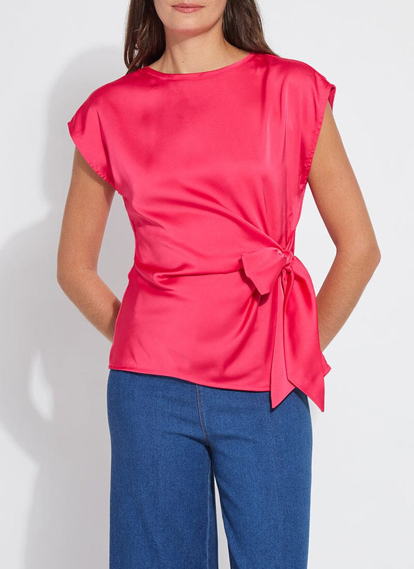 Lyssé Rosalia Tie Drape Mix Media Top Pink Martini