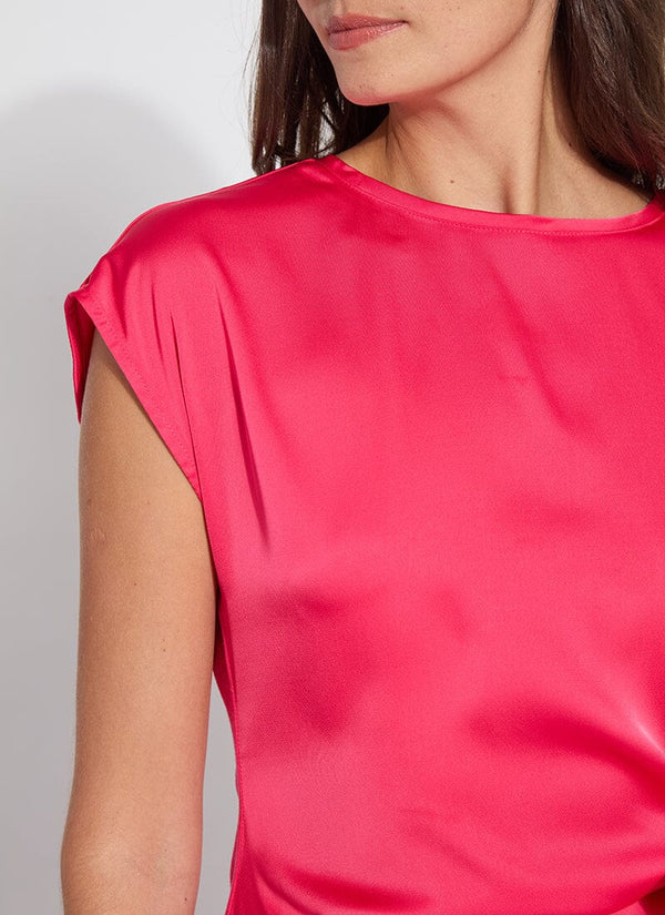 Lyssé Rosalia Tie Drape Mix Media Top Pink Martini