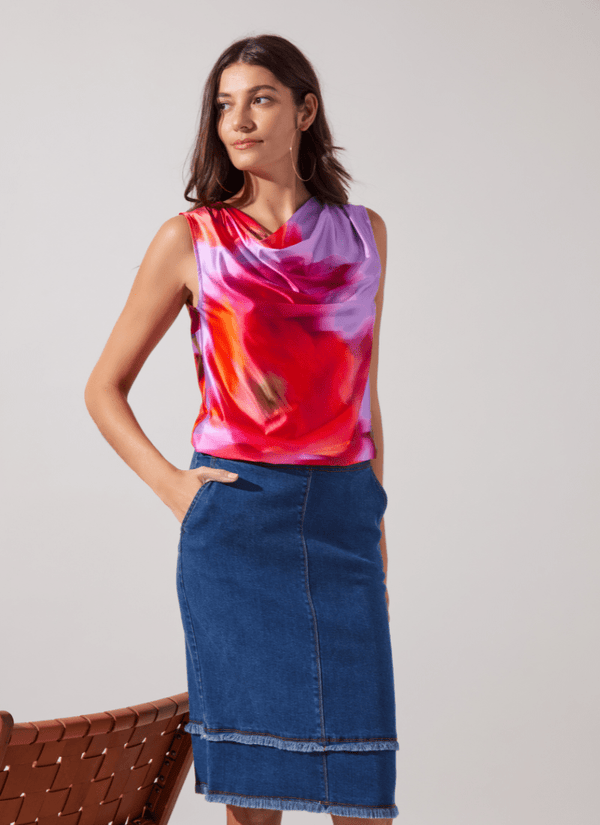 Lyssé Rosario Draped Printed Top Floating Floral