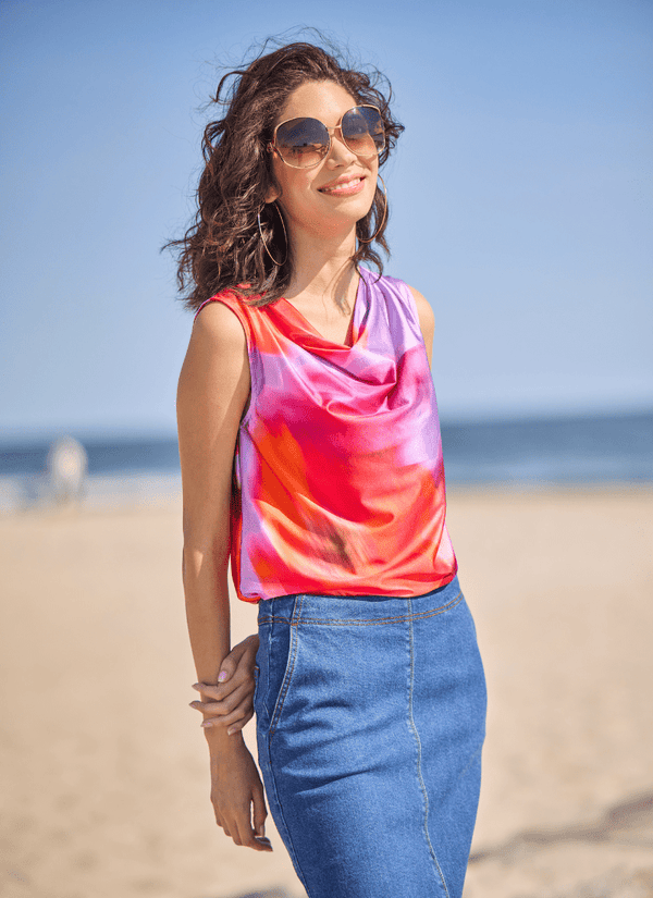 lyssé Rosario Draped Printed Top Floating Floral