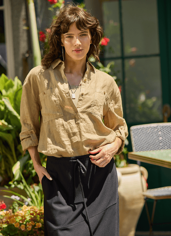 lyssé Rose Roll Tab Utility Shirt Olive Tint