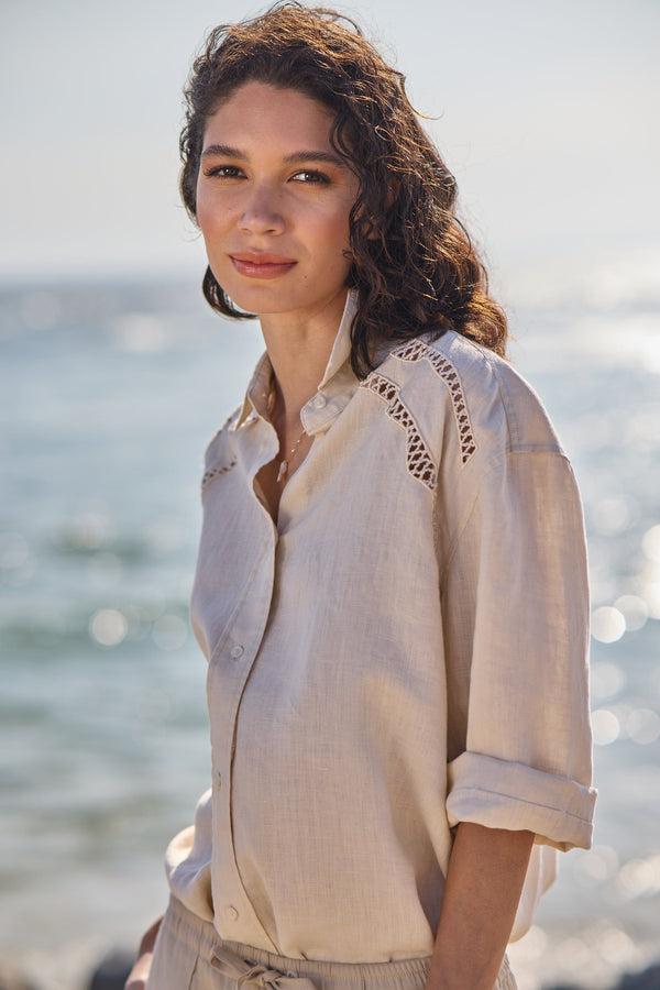 Lyssé Roxanna Embroidered Shirt Sailcloth