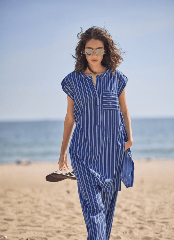 lyssé Serefina Long Tunic Vacay Chambray Stripe