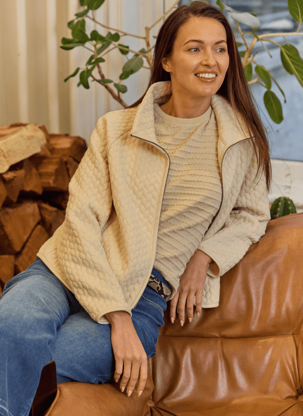 Lyssé Sol Quilted Cable Jacket Panna Cotta